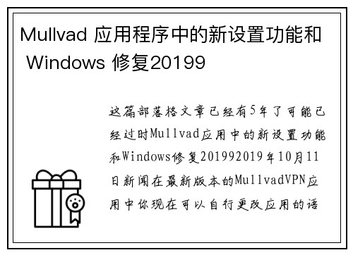 Mullvad 应用程序中的新设置功能和 Windows 修复20199 