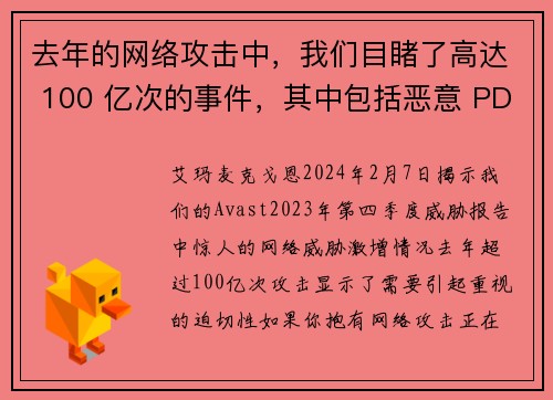 去年的网络攻击中，我们目睹了高达 100 亿次的事件，其中包括恶意 PDF 文件、深度伪造技术和恋爱